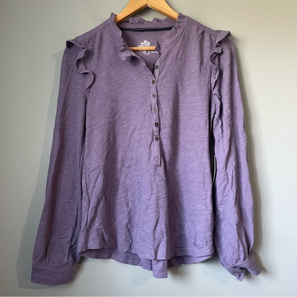 NWT ANTHROPOLOGIE Pilcro Ruffled Henley Top size small lavender - Picture 4 of 16